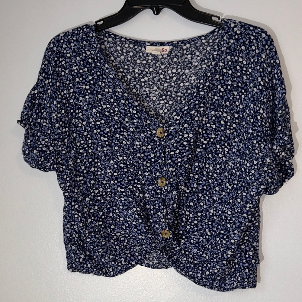 SO Women's Navy Floral Blouse Cropped Ditsy‎ Floral M